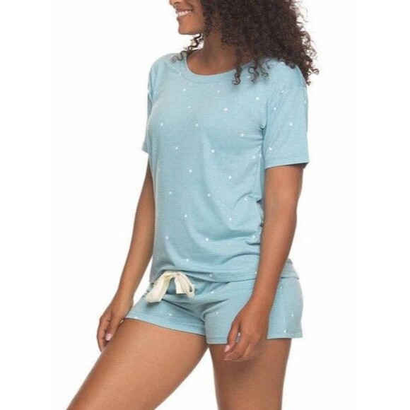 NWT Felina Women's 3 Piece Pajama Set Crew Neck Tee Jogger Shorts Blue Small - Picture 3 of 3